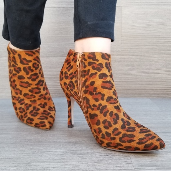 Vegan Suede Leopard Print Ankle Booties-F - Picture 2 of 8
